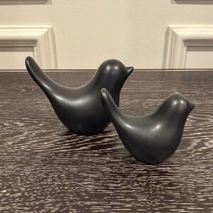 Pair of 2 Black Ceramic Bird Figurine Home Decor Modern Animals